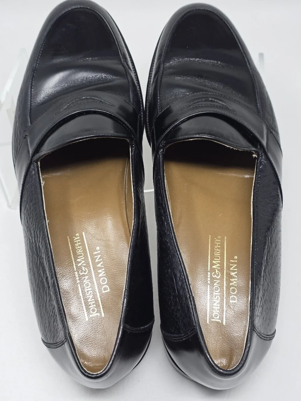 Johnston Murphy Men Italian Black Leather Penny Loafers Slip-on Size 9 Pre-owned
